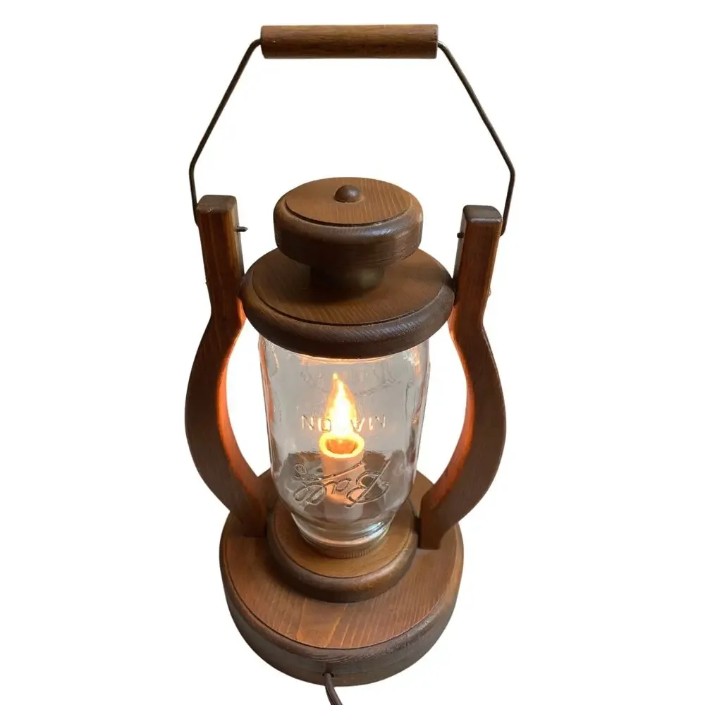 VTG Handmade Wood Lantern Ball Jar Electric Country Cabin Primitive
